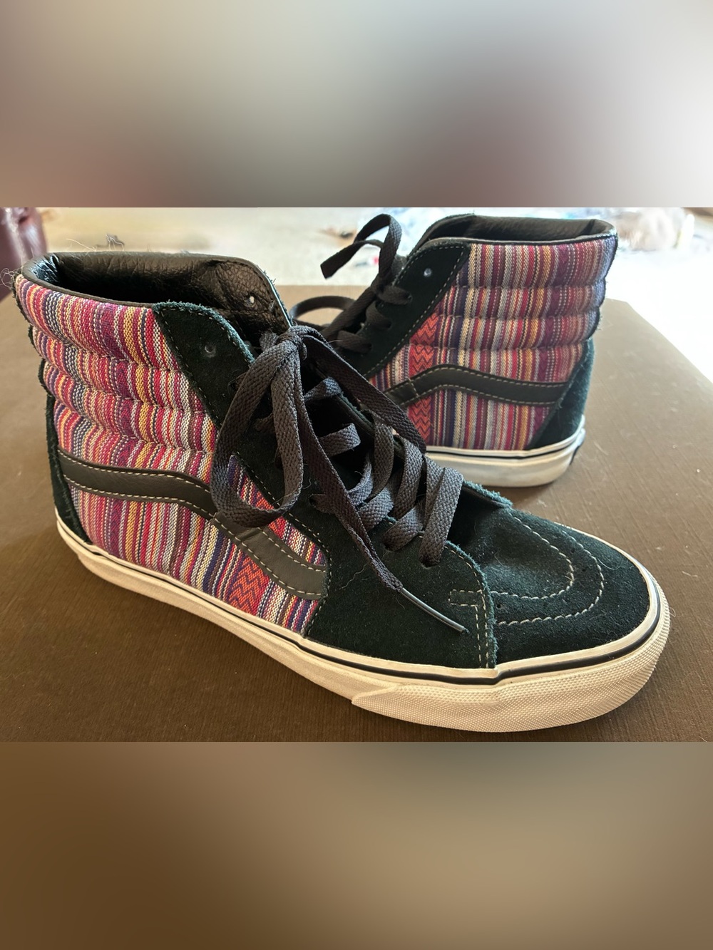 Vans Sk8-Hi High-Top "Guate Weave" Sneakers Black Suede Skate Punk Grunge Wmns 8